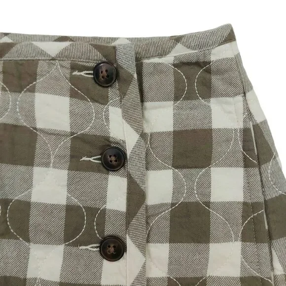 Madewell Flannel Mini Skirt Womens 6 Green Gingham Check Quilted Button Cotton - Picture 3 of 10